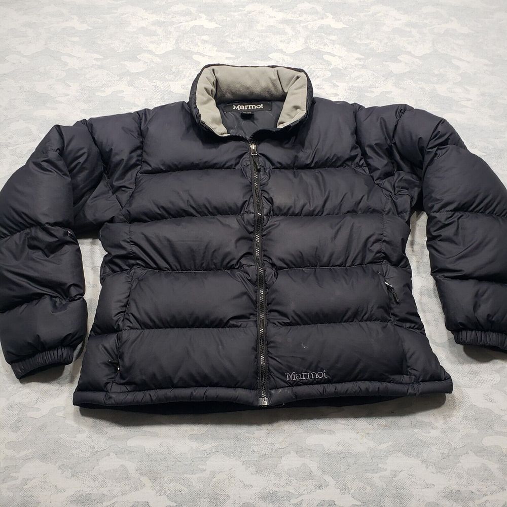 Marmot Goose Down Jacket Womens XL Black Full Zip Outdoors